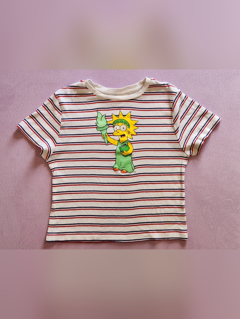 The Simpsons Statue of Liberty Lisa Girls XL Striped Tee